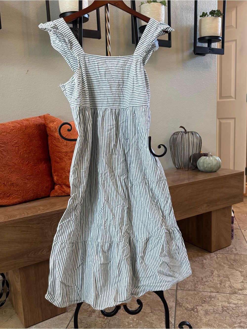 Universal Thread Striped Blue and White Ruffle-Shoulder Maxi Dress-Never Worn